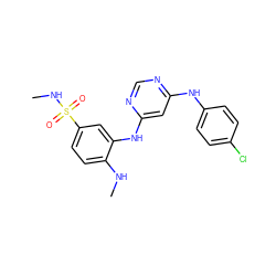 CNc1ccc(S(=O)(=O)NC)cc1Nc1cc(Nc2ccc(Cl)cc2)ncn1 ZINC001772588560