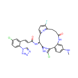 CNc1ccc2c(c1)NC(=O)CCc1nc(ccc1F)C[C@H](NC(=O)/C=C/c1cc(Cl)ccc1-n1cnnn1)c1nc-2c(Cl)[nH]1 ZINC000221457511