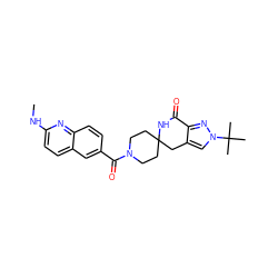 CNc1ccc2cc(C(=O)N3CCC4(CC3)Cc3cn(C(C)(C)C)nc3C(=O)N4)ccc2n1 ZINC000261148860