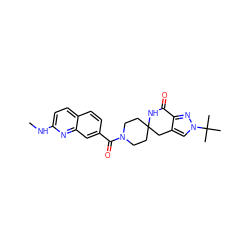 CNc1ccc2ccc(C(=O)N3CCC4(CC3)Cc3cn(C(C)(C)C)nc3C(=O)N4)cc2n1 ZINC000096283396