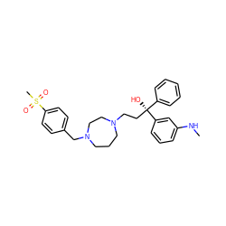 CNc1cccc([C@@](O)(CCN2CCCN(Cc3ccc(S(C)(=O)=O)cc3)CC2)c2ccccc2)c1 ZINC000028385800