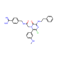 CNc1cccc(-c2c(Cl)nc(NCCc3ccccc3)c(=O)n2CC(=O)NCc2ccc(C(=N)N)cc2)c1 ZINC000014956016