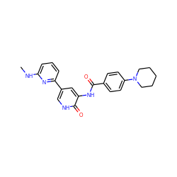 CNc1cccc(-c2c[nH]c(=O)c(NC(=O)c3ccc(N4CCCCC4)cc3)c2)n1 ZINC000035932677