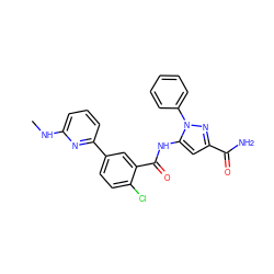 CNc1cccc(-c2ccc(Cl)c(C(=O)Nc3cc(C(N)=O)nn3-c3ccccc3)c2)n1 ZINC001772612617