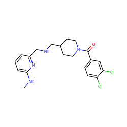 CNc1cccc(CNCC2CCN(C(=O)c3ccc(Cl)c(Cl)c3)CC2)n1 ZINC000013782346