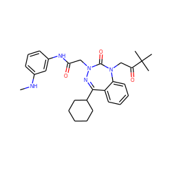 CNc1cccc(NC(=O)CN2N=C(C3CCCCC3)c3ccccc3N(CC(=O)C(C)(C)C)C2=O)c1 ZINC000013685056