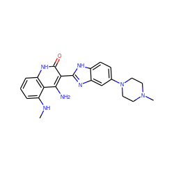 CNc1cccc2[nH]c(=O)c(-c3nc4cc(N5CCN(C)CC5)ccc4[nH]3)c(N)c12 ZINC000040975624