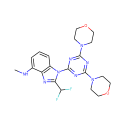 CNc1cccc2c1nc(C(F)F)n2-c1nc(N2CCOCC2)nc(N2CCOCC2)n1 ZINC000073138398