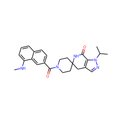 CNc1cccc2ccc(C(=O)N3CCC4(CC3)Cc3cnn(C(C)C)c3C(=O)N4)cc12 ZINC000261103646