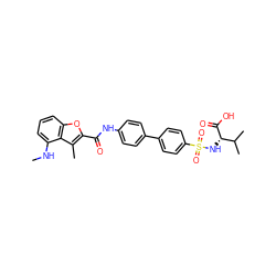 CNc1cccc2oc(C(=O)Nc3ccc(-c4ccc(S(=O)(=O)N[C@H](C(=O)O)C(C)C)cc4)cc3)c(C)c12 ZINC000043123614