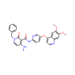 CNc1ccn(Cc2ccccc2)c(=O)c1C(=O)Nc1ccc(Oc2ccnc3cc(OC)c(OC)cc23)cn1 ZINC000049694621