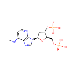 CNc1ccnc2c1ncn2[C@H]1C[C@H](OP(=O)(O)O)[C@@H](COP(=O)(O)O)O1 ZINC000013797142