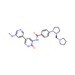 CNc1cncc(-c2c[nH]c(=O)c(NC(=O)c3ccc(N4CCC[C@H]4CN4CCCC4)cc3)c2)c1 ZINC000071317244