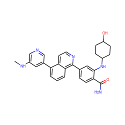 CNc1cncc(-c2cccc3c(-c4ccc(C(N)=O)c(NC5CCC(O)CC5)c4)nccc23)c1 ZINC000145521552