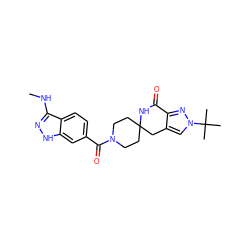 CNc1n[nH]c2cc(C(=O)N3CCC4(CC3)Cc3cn(C(C)(C)C)nc3C(=O)N4)ccc12 ZINC000261185133