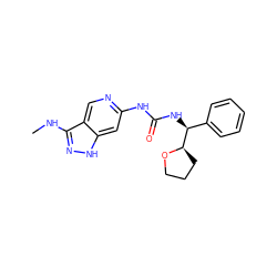 CNc1n[nH]c2cc(NC(=O)N[C@@H](c3ccccc3)[C@H]3CCCO3)ncc12 ZINC000210831489