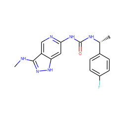 CNc1n[nH]c2cc(NC(=O)N[C@H](C)c3ccc(F)cc3)ncc12 ZINC000210688606