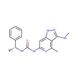 CNc1n[nH]c2cc(NC(=O)N[C@H](C)c3ccccc3)nc(C)c12 ZINC001772583614