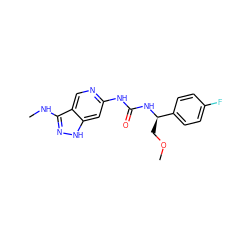 CNc1n[nH]c2cc(NC(=O)N[C@H](COC)c3ccc(F)cc3)ncc12 ZINC001772625147