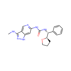 CNc1n[nH]c2cc(NC(=O)N[C@H](c3ccccc3)[C@H]3CCCO3)ncc12 ZINC000210841962