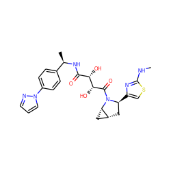 CNc1nc([C@H]2C[C@@H]3C[C@@H]3N2C(=O)[C@H](O)[C@@H](O)C(=O)N[C@H](C)c2ccc(-n3cccn3)cc2)cs1 ZINC000071341923