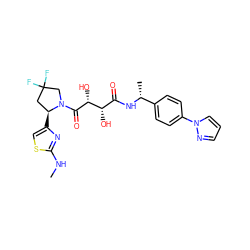 CNc1nc([C@H]2CC(F)(F)CN2C(=O)[C@H](O)[C@@H](O)C(=O)N[C@H](C)c2ccc(-n3cccn3)cc2)cs1 ZINC000071341916