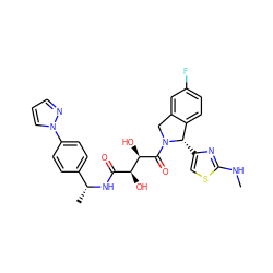 CNc1nc([C@H]2c3ccc(F)cc3CN2C(=O)[C@H](O)[C@@H](O)C(=O)N[C@H](C)c2ccc(-n3cccn3)cc2)cs1 ZINC000071340427