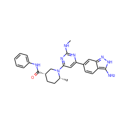 CNc1nc(-c2ccc3c(N)[nH]nc3c2)cc(N2C[C@@H](C(=O)Nc3ccccc3)CC[C@H]2C)n1 ZINC000071329142