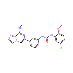 CNc1nc(-c2cccc(NC(=O)Nc3cc(Cl)ccc3OC)c2)cn2ccnc12 ZINC000049034330