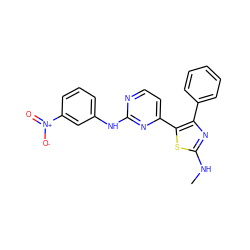 CNc1nc(-c2ccccc2)c(-c2ccnc(Nc3cccc([N+](=O)[O-])c3)n2)s1 ZINC000095593895