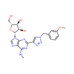 CNc1nc(-c2cn(Cc3cccc(OC)c3)nn2)nc2c1ncn2[C@@H]1O[C@H](CO)[C@@H](O)[C@H]1O ZINC000034800842