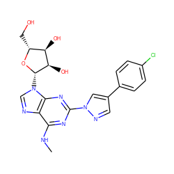 CNc1nc(-n2cc(-c3ccc(Cl)cc3)cn2)nc2c1ncn2[C@@H]1O[C@H](CO)[C@@H](O)[C@H]1O ZINC000013582913