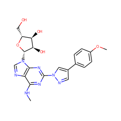 CNc1nc(-n2cc(-c3ccc(OC)cc3)cn2)nc2c1ncn2[C@@H]1O[C@H](CO)[C@@H](O)[C@H]1O ZINC000013582908