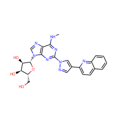 CNc1nc(-n2cc(-c3ccc4ccccc4n3)cn2)nc2c1ncn2[C@@H]1O[C@H](CO)[C@@H](O)[C@H]1O ZINC000013582941