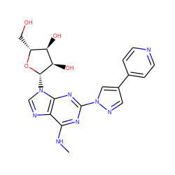 CNc1nc(-n2cc(-c3ccncc3)cn2)nc2c1ncn2[C@@H]1O[C@H](CO)[C@@H](O)[C@H]1O ZINC000013582928