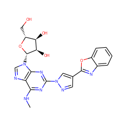 CNc1nc(-n2cc(-c3nc4ccccc4o3)cn2)nc2c1ncn2[C@@H]1O[C@H](CO)[C@@H](O)[C@H]1O ZINC000013582953