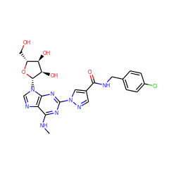 CNc1nc(-n2cc(C(=O)NCc3ccc(Cl)cc3)cn2)nc2c1ncn2[C@@H]1O[C@H](CO)[C@@H](O)[C@H]1O ZINC000013582902