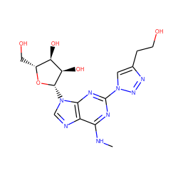 CNc1nc(-n2cc(CCO)nn2)nc2c1ncn2[C@@H]1O[C@H](CO)[C@@H](O)[C@H]1O ZINC000034800828