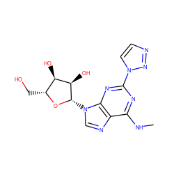 CNc1nc(-n2ccnn2)nc2c1ncn2[C@@H]1O[C@H](CO)[C@@H](O)[C@H]1O ZINC000034800823