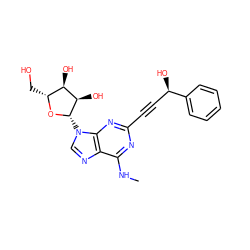 CNc1nc(C#C[C@@H](O)c2ccccc2)nc2c1ncn2[C@@H]1O[C@H](CO)[C@@H](O)[C@H]1O ZINC000013475055