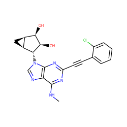 CNc1nc(C#Cc2ccccc2Cl)nc2c1ncn2[C@H]1[C@H](O)[C@H](O)[C@@H]2C[C@@H]21 ZINC000084687341