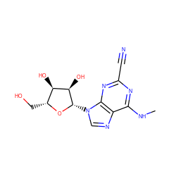 CNc1nc(C#N)nc2c1ncn2[C@@H]1O[C@H](CO)[C@@H](O)[C@H]1O ZINC000034151326