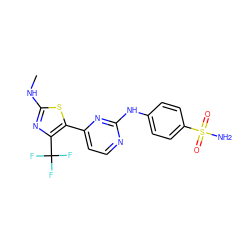 CNc1nc(C(F)(F)F)c(-c2ccnc(Nc3ccc(S(N)(=O)=O)cc3)n2)s1 ZINC000095601088