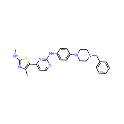 CNc1nc(C)c(-c2ccnc(Nc3ccc(N4CCN(Cc5ccccc5)CC4)cc3)n2)s1 ZINC000053084235