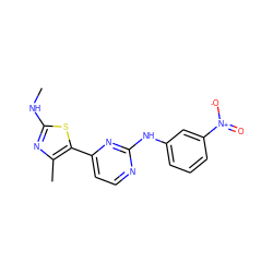 CNc1nc(C)c(-c2ccnc(Nc3cccc([N+](=O)[O-])c3)n2)s1 ZINC000013559874