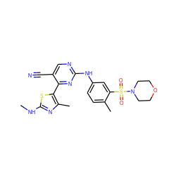 CNc1nc(C)c(-c2nc(Nc3ccc(C)c(S(=O)(=O)N4CCOCC4)c3)ncc2C#N)s1 ZINC000043207877