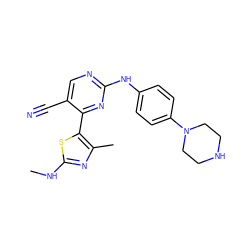 CNc1nc(C)c(-c2nc(Nc3ccc(N4CCNCC4)cc3)ncc2C#N)s1 ZINC000095602425