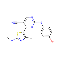 CNc1nc(C)c(-c2nc(Nc3ccc(O)cc3)ncc2C#N)s1 ZINC000095593919