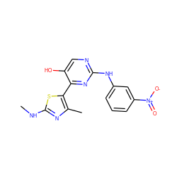 CNc1nc(C)c(-c2nc(Nc3cccc([N+](=O)[O-])c3)ncc2O)s1 ZINC000095604245