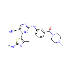 CNc1nc(C)c(-c2nc(Nc3cccc(C(=O)N4CCN(C)CC4)c3)ncc2C#N)s1 ZINC000103291561